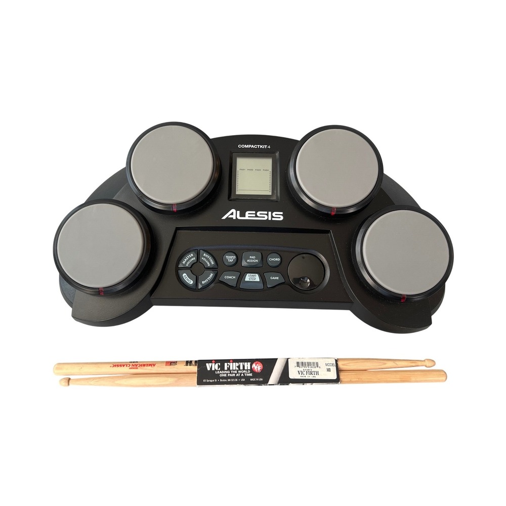 Alesis CompactKit 4 Tabletop Electronic Drum Pad Vic Firth X5D Sticks LDSW Black